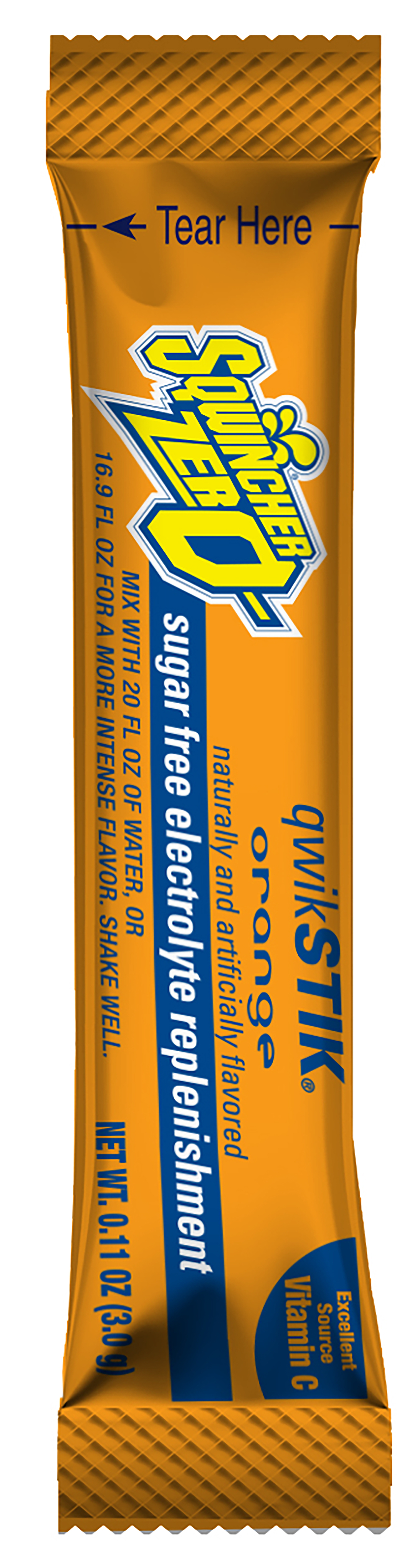 Sqwincher Quik Stik Zero Orange Electrolyte Replenishment Drink Mix, 0.11 oz. Individual Packet