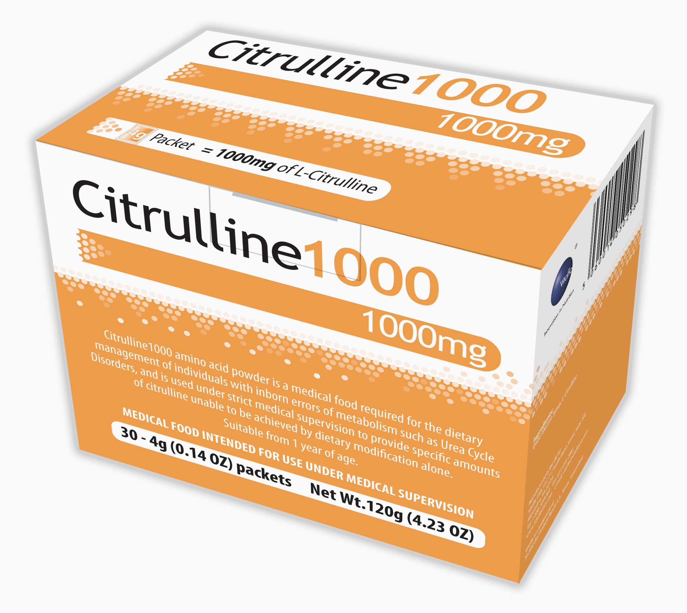 Citrulline1000 Unflavored Amino Acid Oral Supplement, 4 Gram Individual Packet