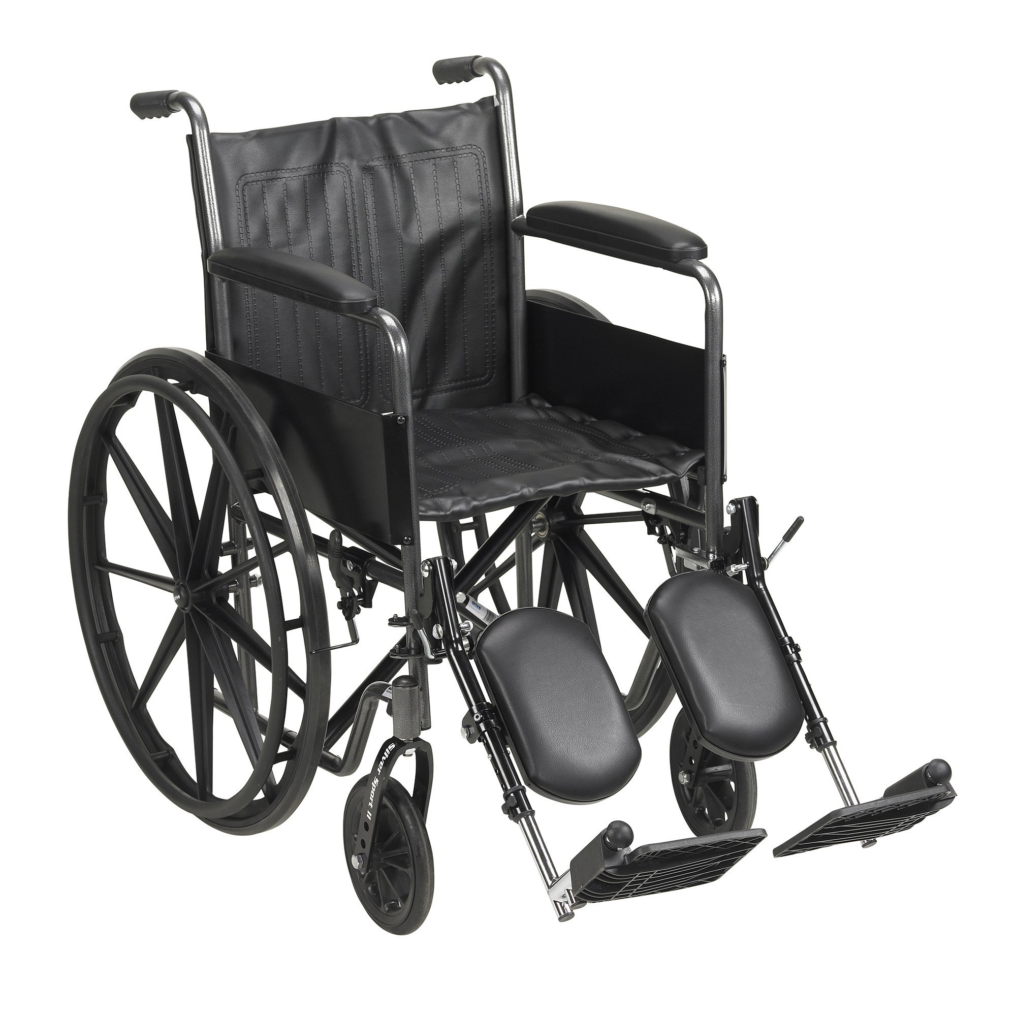 McKesson Standard Wheelchair with Padded, Removable Arm, Composite Mag Wheel, 18 in. Seat, Swing-Away Elevating Footrest, 300 lbs.