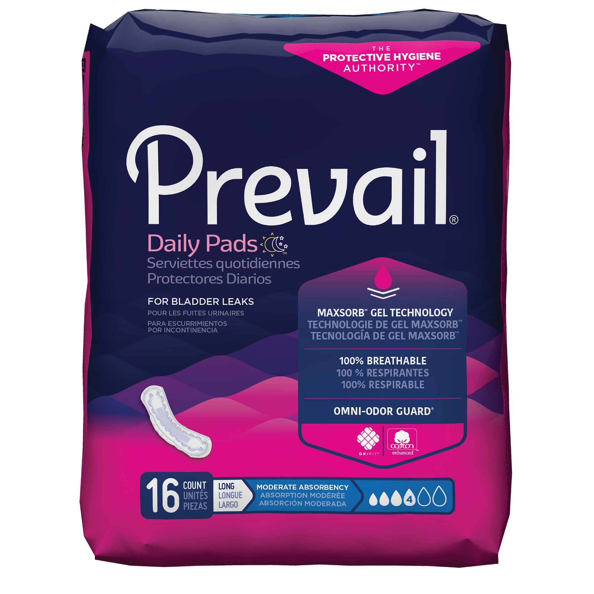 Prevail Daily Pads Moderate Bladder Control Pad, 11-Inch Length