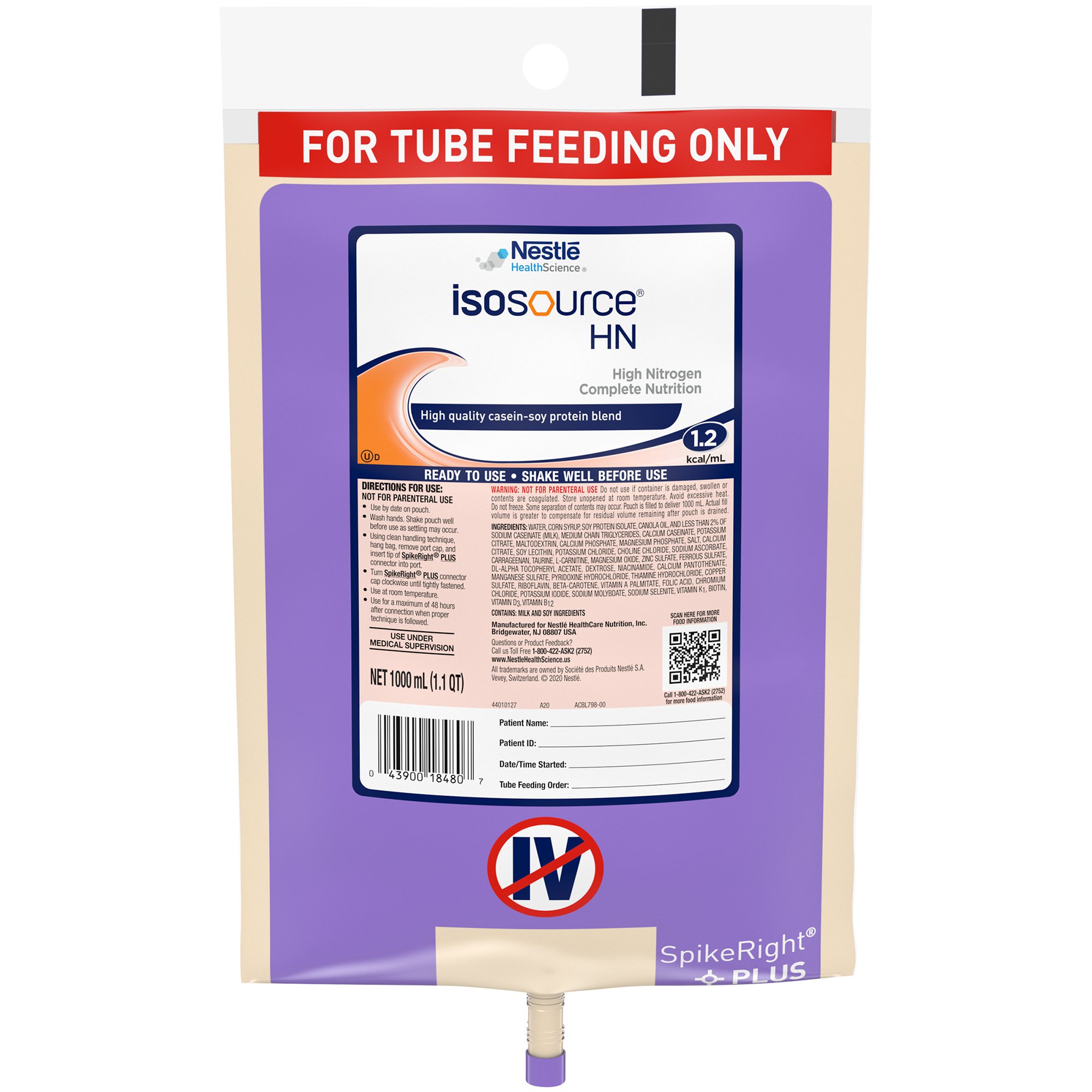 Isosource HN Ready to Hang Tube Feeding Formula, 33.8 oz. Bag